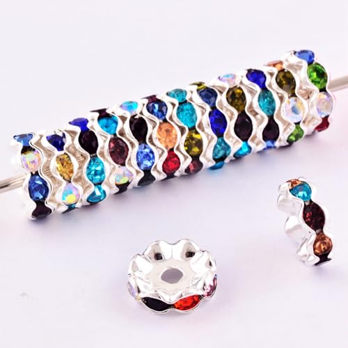 12 mm Strassperlen für Stiftherstellung, Großpackung, 100 Stück, Ranbow-Wellen-Weltraumperlen für Stifte, Diamant-Kristallperlen für Perlenstifte, DIY, Armband, Schmuckherstellung, Bastelbedarf von ALJXMNASFSS1