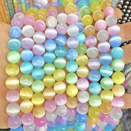 120 Stück 6 mm bunte Selenit-Gipsstein-Kristallperlen für Schmuckherstellung, DIY-Armband, 2 Stränge von ALJXMNASFSS1