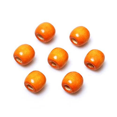 16 x 17 mm orangefarbene Holzperlen, Loch 8 mm, 110 Stück große Loch, Holzperlen, Makramee-Perlen für Basteln/Haardekoration von ALJXMNASFSS1