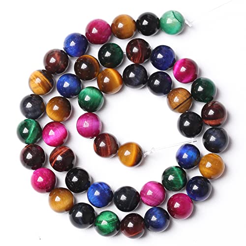 32 Stück 12 mm AAA natürliche bunte Tigeraugen-Steinperlen Edelstein runde Abstandshalter lose Perlen für Schmuckherstellung DIY Armband Halskette von ALJXMNASFSS1