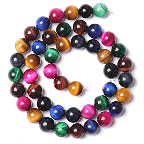 36 Stück 10 mm AAA natürliche bunte Tigeraugen-Steinperlen Edelstein runde Abstandshalter lose Perlen für Schmuckherstellung DIY Armband Halskette von ALJXMNASFSS1