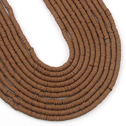 3600 Stück helle Kaffee-Ton-Perlen zur Herstellung von Armbändern, 10 Stränge, flache, runde Polymer-Ton-Perlen, 6 mm, Abstandshalter, Heishi-Perlen für Schmuckherstellung, Ohrringe, Halsketten von ALJXMNASFSS1