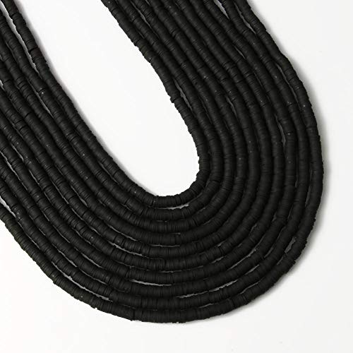 3600 Stück schwarze Tonperlen zur Herstellung von Armbändern, 10 Stränge, flache, runde Polymer-Ton-Perlen, 6 mm, Abstandshalter, Heishi-Perlen für Schmuckherstellung, Ohrringe, Halsketten von ALJXMNASFSS1