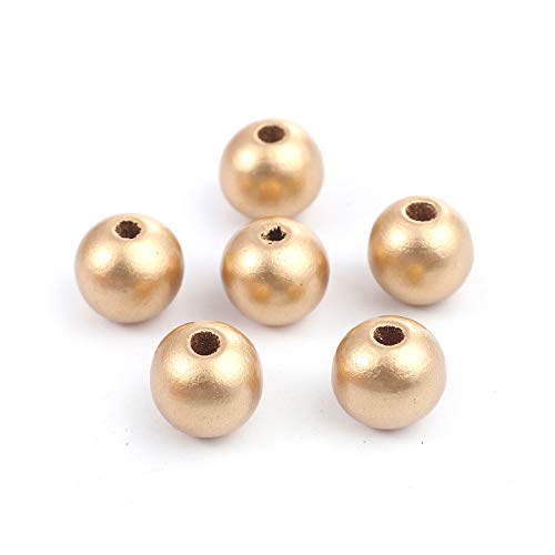 365 Metallic-Gold-Holzperlen, 12 mm, runde Holzperlen mit 2,6 mm Loch von ALJXMNASFSS1