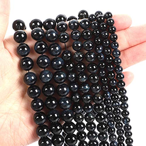 38 Stück 10 mm AAA Natursteinperlen, Tigerauge, Kristall-Edelstein (Tintenblau, Tigerauge), glatte, runde lose Perlen für die Schmuckherstellung (Armband, Halskette, Ohrringe), genießen Sie DIY-Spaß von ALJXMNASFSS1