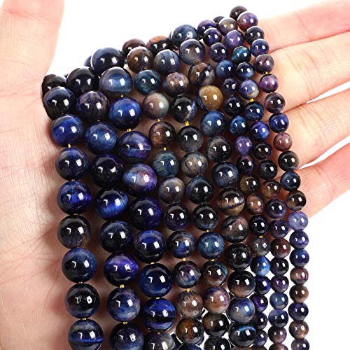 38 Stück 10 mm AAA Natursteinperlen, Tigerauge, Kristall-Edelstein (blau-violettes Sternenhimmel, Tigerauge), glatte, runde lose Perlen für die Schmuckherstellung (Armband, Halskette, Ohrringe), von ALJXMNASFSS1