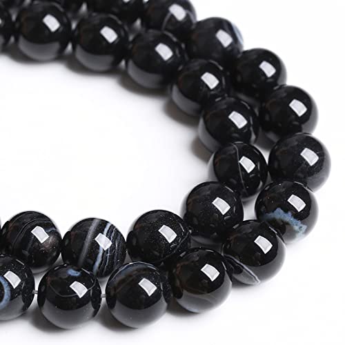 4 mm, 88 Stück Naturstein-Perlen aus schwarzem Achat, gestreift, Onyx, Halbedelsteine, lose Perlen für Schmuckherstellung, DIY-Armbänder von ALJXMNASFSS1