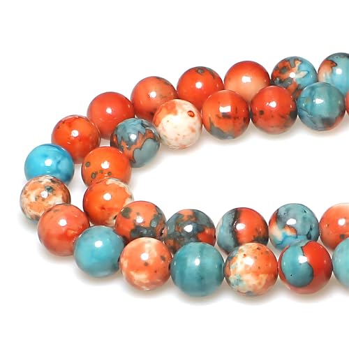 5A glatte runde Regenblumensteine, Perlen, DIY-Armband, Schmuckherstellung, 8 mm, Orangeblau von ALJXMNASFSS1