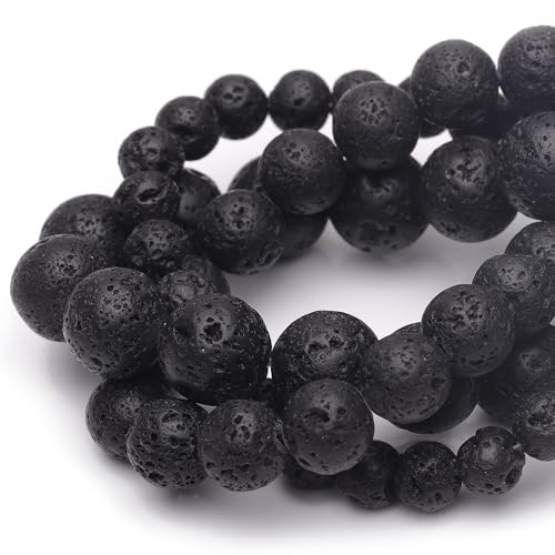 6 mm Natursteinperlen zur Schmuckherstellung, schwarze Lava-polierte glatte runde Edelsteinperlen für Armband, Halskette, 38,1 cm von ALJXMNASFSS1