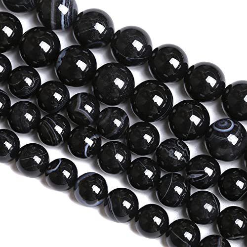 8 mm, 45 Stück Naturstein-Perlen aus schwarzem Achat, gestreift, Onyx, Halbedelsteine, lose Perlen für Schmuckherstellung, DIY-Armbänder von ALJXMNASFSS1