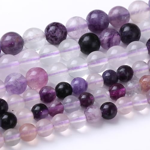 8 mm große, violette Fluorit-Perlen, runde lose Perlen, natürliche Edelsteinperlen, Kristall-Energiesteinperlen für Schmuckherstellung, DIY, Armband, Halskette von ALJXMNASFSS1