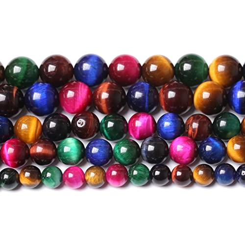 90 Stück 4 mm AAA natürliche bunte Tigeraugen-Stein-Perlen, Edelstein, runde Abstandshalter, lose Perlen für Schmuckherstellung, DIY, Armband, Halskette (bunter Tigerauge, 4 mm) von ALJXMNASFSS1