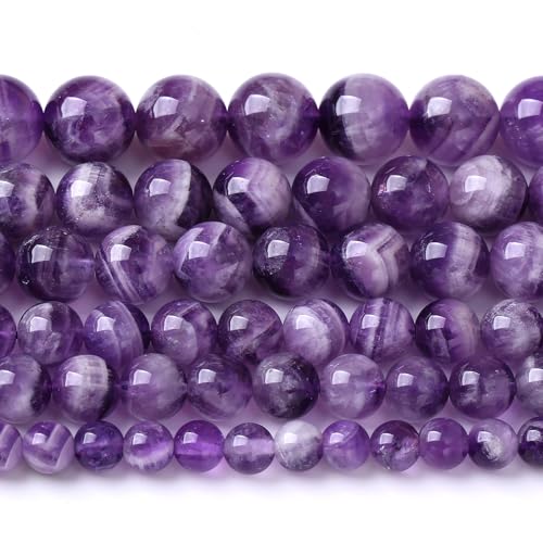 90 Stück 8 mm lila Amethyst-Traumspitzen-Perlen, natürlicher Quarz-Kristallstein, lose Perlen für Schmuckherstellung, DIY-Armband, Güteklasse A+ von ALJXMNASFSS1