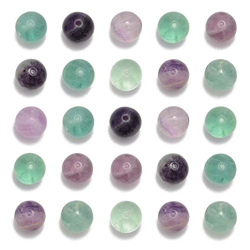 Bunte Fluorit-Perlen zur Schmuckherstellung, 8 mm, natürliche Halbedelperlen, runde glatte Edelsteine, Abstandshalter, Charms für Halsketten, Armbänder (bunter Fluorit, 8 mm, 200 Perlen), 200 Stück von ALJXMNASFSS1