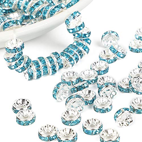 Distanzhalter aus tschechischen Kristallen, Strass, rund, 8 mm, Seeblau, 200 Stück für Schmuckherstellung, lose Perlen für Halsketten, Armbänder, DIY von ALJXMNASFSS1