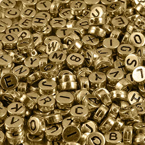 Goldene Buchstabenperlen für Armbänder, 4 x 7 mm, Schwarz, Alphabet A-Z, Freundschaftsarmbänder, Schmuckherstellungs-Set für Teenager, Mädchen, 1000 Stück von ALJXMNASFSS1