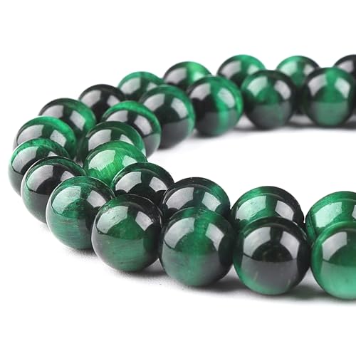 Grüne Tigerauge-Perlen zur Schmuckherstellung – Steinperlen für Armbänder, 8 mm Kristallperlen, runde lose Perlen (44–47 Stück, 8 mm, grünes Tigerauge) von ALJXMNASFSS1