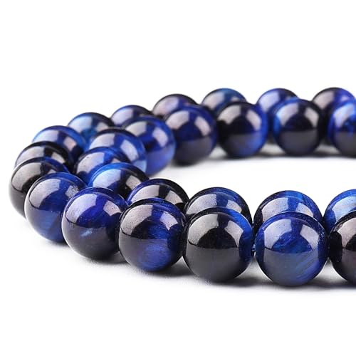 Lapislazuli Tigerauge Perlen für Schmuckherstellung - Edelstein Perlen für Armbänder Runde Kristall Perlen 8mm (44-47 Stück, 8mm, Lapislazuli Tigerauge) von ALJXMNASFSS1