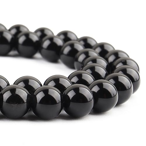 Natürliche 5A schwarze Achat-Perlen zur Schmuckherstellung – Steinperlen für Armbänder, 8 mm Kristallperlen, runde Perlen (45–47 Stück, 8 mm, 5A schwarzer Achat) von ALJXMNASFSS1