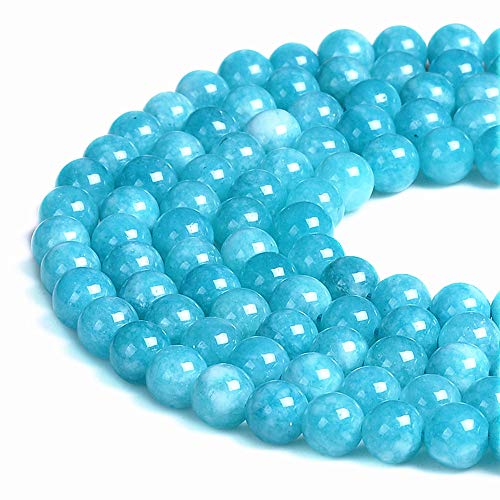 Natürliche Edelsteine, lose Perlen, glatt, rund, ca. 38,1 cm, DIY-Armband, Halskette für Schmuckherstellung (8 mm, blaue Amazonit-gefärbte Jade) von ALJXMNASFSS1