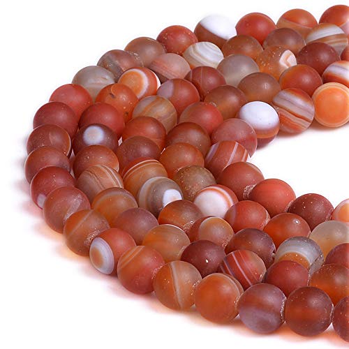 Natürliche Edelsteine, lose Perlen, glatt, rund, ca. 38,1 cm, DIY-Armband, Halskette zur Schmuckherstellung (8 mm, matt-rot-orangefarbener Streifenachat) von ALJXMNASFSS1