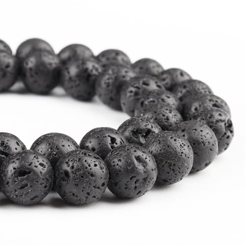 Natürliche Lava-Perlen zur Schmuckherstellung: Steinperlen für Armbänder, 6 mm, schwarze Lava-Perlen, runde lose Perlen (58–60 Stück, 6 mm, Lava) von ALJXMNASFSS1