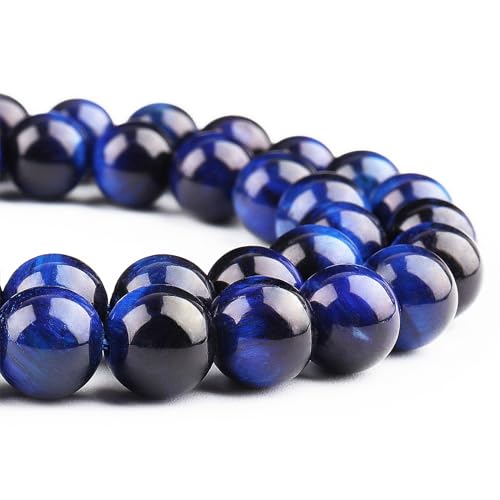 Natürliche blaue Tigeraugen-Perlen zur Schmuckherstellung, 10 mm Steinperlen für Armbänder, runde lose Kristallperlen (35–37 Stück, 10 mm, blaues Tigerauge) von ALJXMNASFSS1