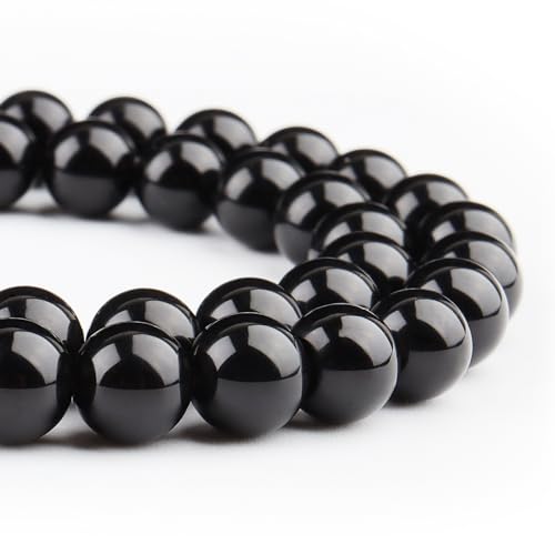 Natürliche schwarze Achat-Perlen zur Schmuckherstellung, Edelstein-Kristallperlen für Armbänder, 10 mm, schwarze Noyx-Perlen, runde lose Perlen (35–37 Stück, 10 mm, schwarzer Achat) von ALJXMNASFSS1