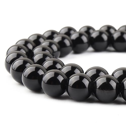 Natürliche schwarze Onyxperlen zur Schmuckherstellung – Kristallperlen für Armbänder, 10 mm, schwarze Steinperlen, runde lose Perlen (34–37 Stück, 10 mm, schwarzer Onyx) von ALJXMNASFSS1