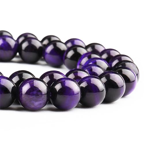 Natürliche violette Tigeraugen-Perlen zur Schmuckherstellung, Steinperlen für Armbänder, 10 mm, runde lose Kristallperlen (35–37 Stück, 10 mm, violettes Tigerauge) von ALJXMNASFSS1