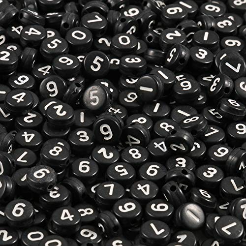 Schwarze runde Acryl-Zahlenperlen, 4 x 7 mm, weiße Figuren, 0-22,9 cm, Perlen für Schmuckherstellung und DIY-Armbänder, Halsketten, Schlüsselanhänger, 1000 Stück von ALJXMNASFSS1