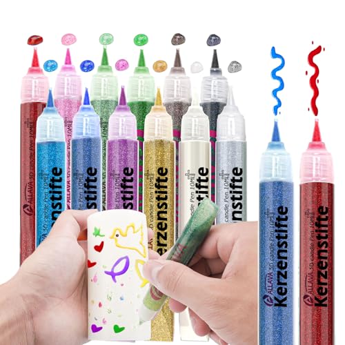 ALLAVA 12 Stück Kerzenstifte, Kerzen Bemalen Set 10ml Wachsstifte für Kerzen, Taufkerze Selber Machen, Candle Pen Kerzenfarbe KerzenpenIdeal zum Kerzen Dekorieren & Gestalten (Glitzernder Goldstaub) von ALLAVA