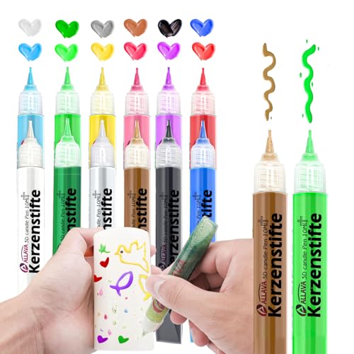 ALLAVA 12 Stück Kerzenstifte, Kerzen Bemalen Set 10ml Wachsstifte für Kerzen, Taufkerze Selber Machen Set, Candle Pen Kerzenfarbe Kerzenpen, Ideal zum Kerzen Dekorieren & Gestalten (Kristallkleber) von ALLAVA