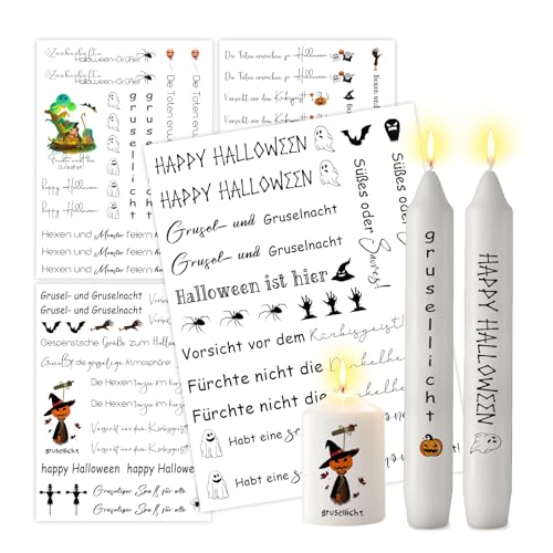 ALLAVA 4 Stück Kerzentattoos, Kerzentattoo Halloween, Halloween Deko Innen, Kerzensticker Halloween Kürbis, Kerzenfolie für Kerzen Tasse DIY Geschenk, Kerzen Dekorieren, Kerzensprüche(Halloween A) von ALLAVA