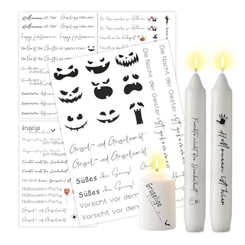 ALLAVA 4 Stück Kerzentattoos, Kerzentattoo Halloween, Halloween Deko Innen, Kerzensticker Halloween Kürbis, Kerzenfolie für Kerzen Tasse DIY Geschenk, Kerzen Dekorieren, Kerzensprüche(Halloween C) von ALLAVA