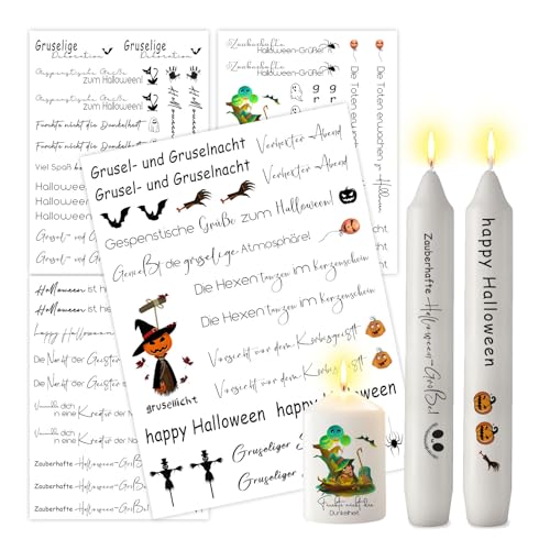 ALLAVA 4 Stück Kerzentattoos, Kerzentattoo Halloween, Halloween Deko Innen, Kerzensticker Halloween Kürbis, Kerzenfolie für Kerzen Tasse DIY Geschenk, Kerzen Dekorieren, Kerzensprüche(Halloween D) von ALLAVA