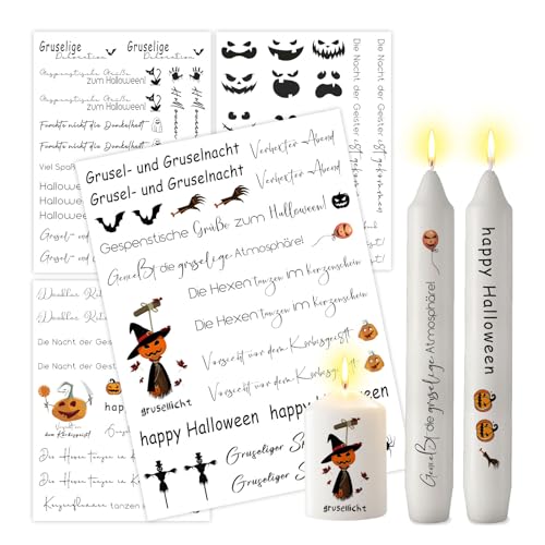 ALLAVA 4 Stück Kerzentattoos, Kerzentattoo Halloween, Halloween Deko Innen, Kerzensticker Halloween Kürbis, Kerzenfolie für Kerzen Tasse DIY Geschenk, Kerzen Dekorieren, Kerzensprüche(Halloween E) von ALLAVA