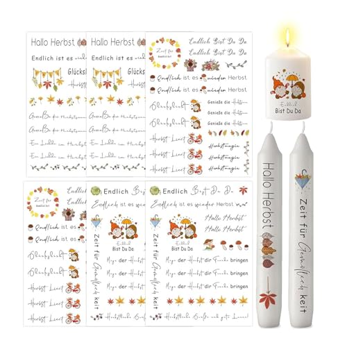 ALLAVA 6 Blatt Kerzentattoos Herbst, Herbst Kerzen, Rub On Sticker Herbst, Herbst Dekoration, Sticker Herbstdeko für Kinder zum Basteln, DIY Kerzen Geschenk, Kerzen Dekorieren (19x14, Herbst D) von ALLAVA