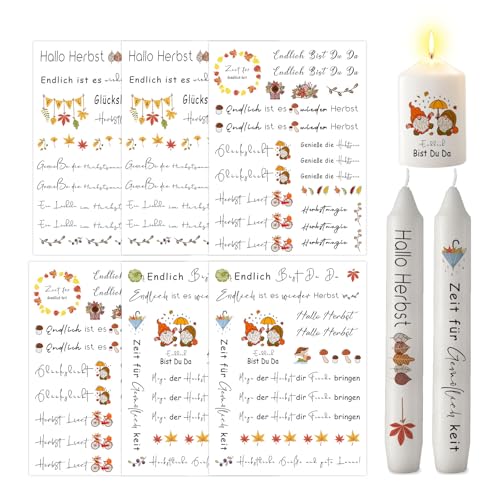 ALLAVA 6 Blatt Kerzentattoos Herbst, Herbst Kerzen, Rub On Sticker Herbst, Herbst Dekoration, Sticker Herbstdeko für Kinder zum Basteln, DIY Kerzen Geschenk, Kerzen Dekorieren (19x14, Herbst E) von ALLAVA