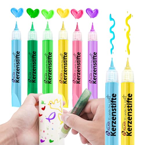 ALLAVA 6 Stück Kerzenstifte, Kerzen Bemalen Set 10ml Wachsstifte für Kerzen, Taufkerze Selber Machen Set, Candle Pen Kerzenfarbe Kerzenpen, Ideal zum Kerzen Dekorieren & Gestalten (Kristallkleber) von ALLAVA