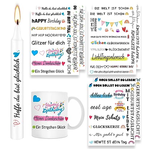 ALLAVA 6 Stück Kerzentattoos (200+ Muster), Wasserschiebefolie kerzen, Kerzensticker Kerzenfolie für Kerze Tasse DIY Geschenk, Kerzen Dekorieren, Kerzensprüche (Stil A) von ALLAVA