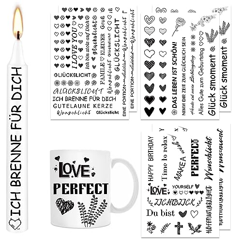 ALLAVA 6 Stück Kerzentattoos (200+ Muster), Wasserschiebefolie kerzen, Kerzensticker Kerzenfolie für Kerze Tasse DIY Geschenk, Kerzen Dekorieren, Kerzensprüche (Stil C) von ALLAVA