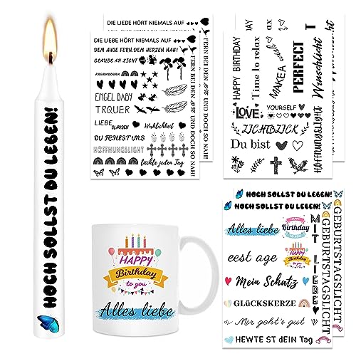 ALLAVA 6 Stück Kerzentattoos (200+ Muster), Wasserschiebefolie kerzen, Kerzensticker Kerzenfolie für Kerze Tasse DIY Geschenk, Kerzen Dekorieren, Kerzensprüche (Stil E) von ALLAVA