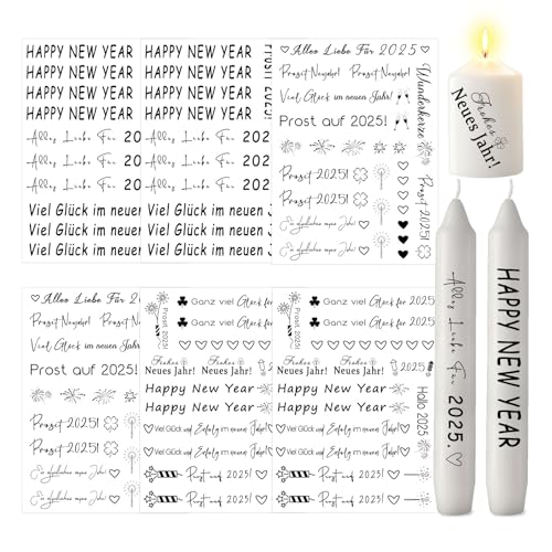 ALLAVA 6 Stück Kerzentattoos Weihnachten, Kerzentattoos Happy New Year A5, Wasserschiebefolie Rub on Sticker Weihnachten, Kerzensticker Kerzenfolie für Kerzen oder Keramik Bogen DIY Stickerbogen von ALLAVA