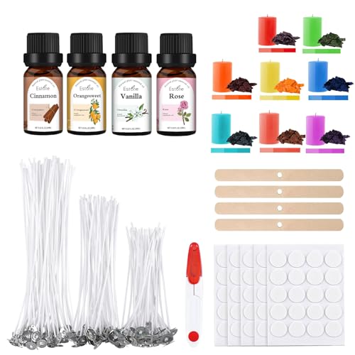 ALLAVA Kerzen Selber Machen Set, Kerzenherstellung Kit, 100 Kerzendochte and 4 Ätherische Öle, 100 Kerzen Aufkleber, 4 Dochthalter, Candle Making Kit für Erwachsene und Kinder von ALLAVA