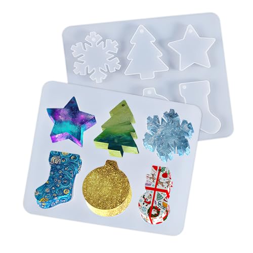 ALLAVA Silikonformen Gießformen, Silikonform Weihnachten, Resin Epoxidharz Formen Weihnachten, Harz Schneeflocke Silikon Form für DIY Anhänger Making Tool Torten Fondant Weihnachten Kekse Backen von ALLAVA