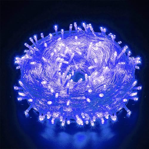 ALLBASA Lichterkette, 8 Modi, 10 m, 100 LEDs, romantische Dekoration für Weihnachtsbaum, Hochzeit, Party, Lichterkette für den Innenbereich (blau, transparenter Draht) von ALLBASA