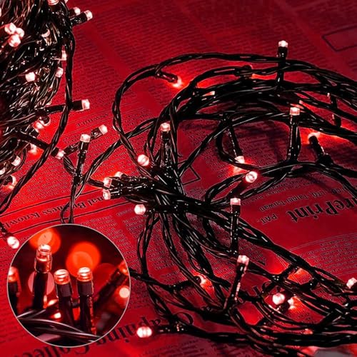 ALLBASA Lichterkette, 8 Modi, 10 m, 100 LEDs, romantische Dekoration für Weihnachtsbaum, Hochzeit, Party, Lichterkette für den Innenbereich (rot, grüner Draht) von ALLBASA