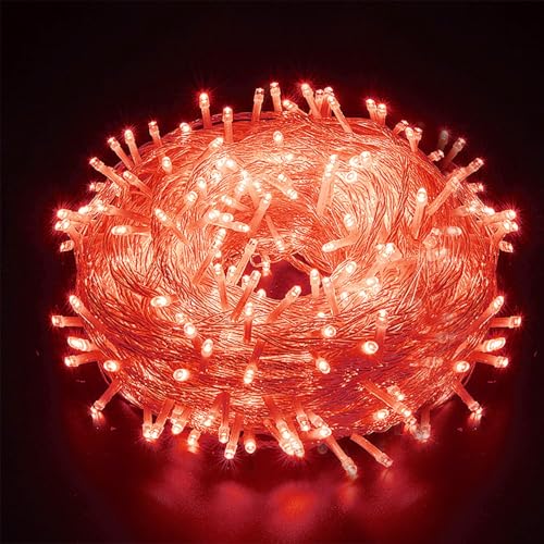 ALLBASA Lichterkette, 8 Modi, 10 m, 100 LEDs, romantische Dekoration für Weihnachtsbaum, Hochzeit, Party, Lichterkette für den Innenbereich (rot, transparenter Draht) von ALLBASA