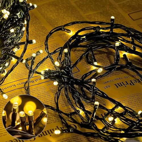 ALLBASA Lichterkette, 8 Modi, 10 m, 100 LEDs, romantische Dekoration für Weihnachtsbaum, Hochzeit, Party, Lichterkette innen (warmweiß, grüner Draht) von ALLBASA